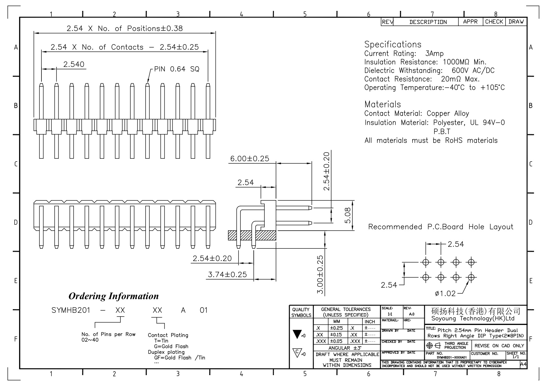 ТИП 2 *2PIN одиночной строки соединителя 2.54mm заголовка Pin R/A к 2*40PIN H=2.54MM
