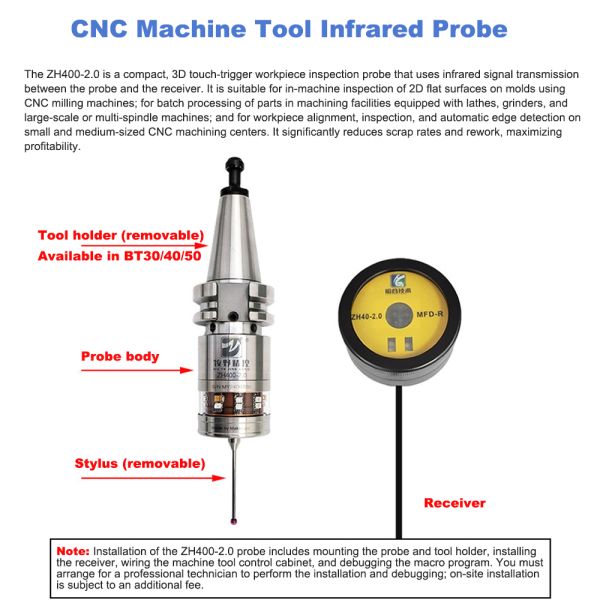 Makinopc ZH400 Wireless Probe for CNC Lathe Machining Center Infrared Machine Tool Workpiece Measurement 1 Year Warranty IP67