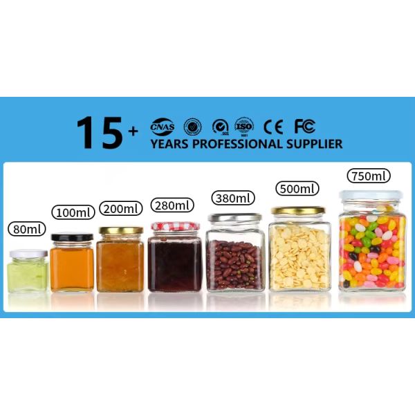 Высококачественный квадратный 180 Мл 280 Мл 380 Мл 500 Мл 730 Мл стеклянный банка для хранения с крышкой из оловянной пластины