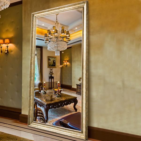 Luxury Golden PS Frame Baroque Style Floor Mirror Full Length For Entryway