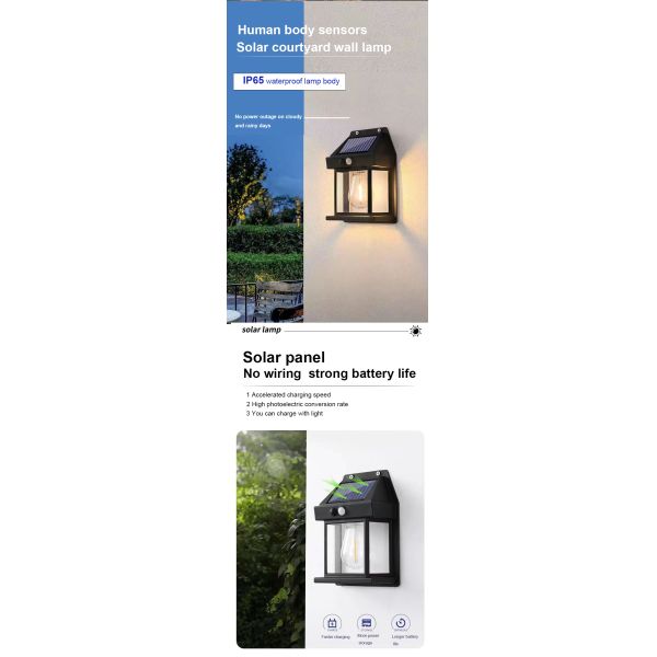 80lm/w Courtyard Garden Decoration Waterproof Solar Wall Lamp with Motion Sensor