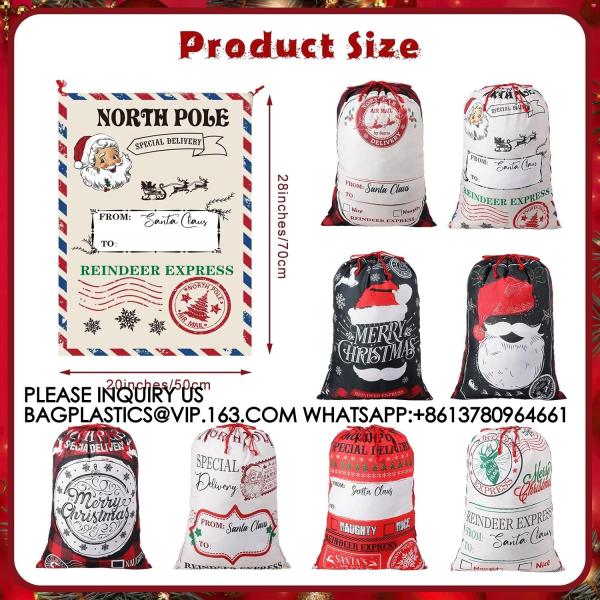 Santa Large Sacks Bulk Christmas Drawstring Gift Bags Reusable 20 X 28 In Polyester Santa Delivery Bags Large