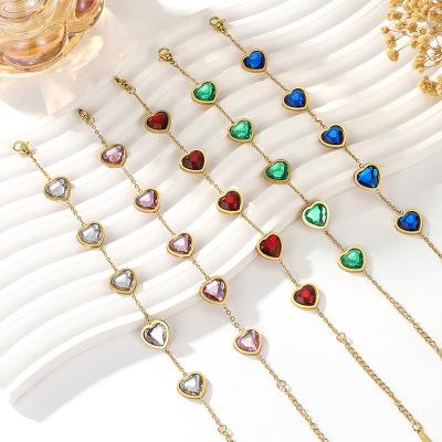 Bracelets pour femmes en chaîne en acier inoxydable plaqué or 18 carats avec cristaux