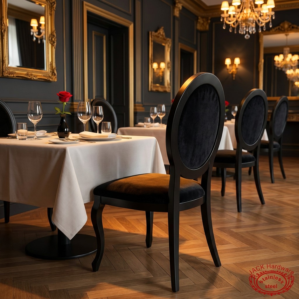 WENDING All-Black Oval-Back Velvet Cabriole Dining Chair – French Neoclassical Dark Luxury