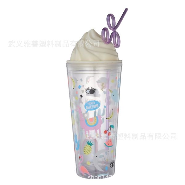 Cream Straw Cup Girl-Themed Plastic Double-Layer Water Cup Gift Logo Customization