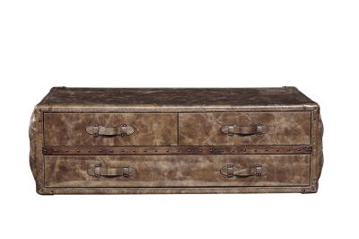 Top Genuine Leahter Side Coffee Table 1.35M Length 6 Drawers For Office 