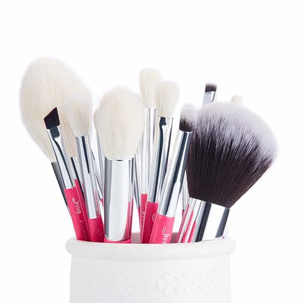 Aluminium Ferrule Wood Handle Makeup Brushes Rose Carmine for Daily Makeup