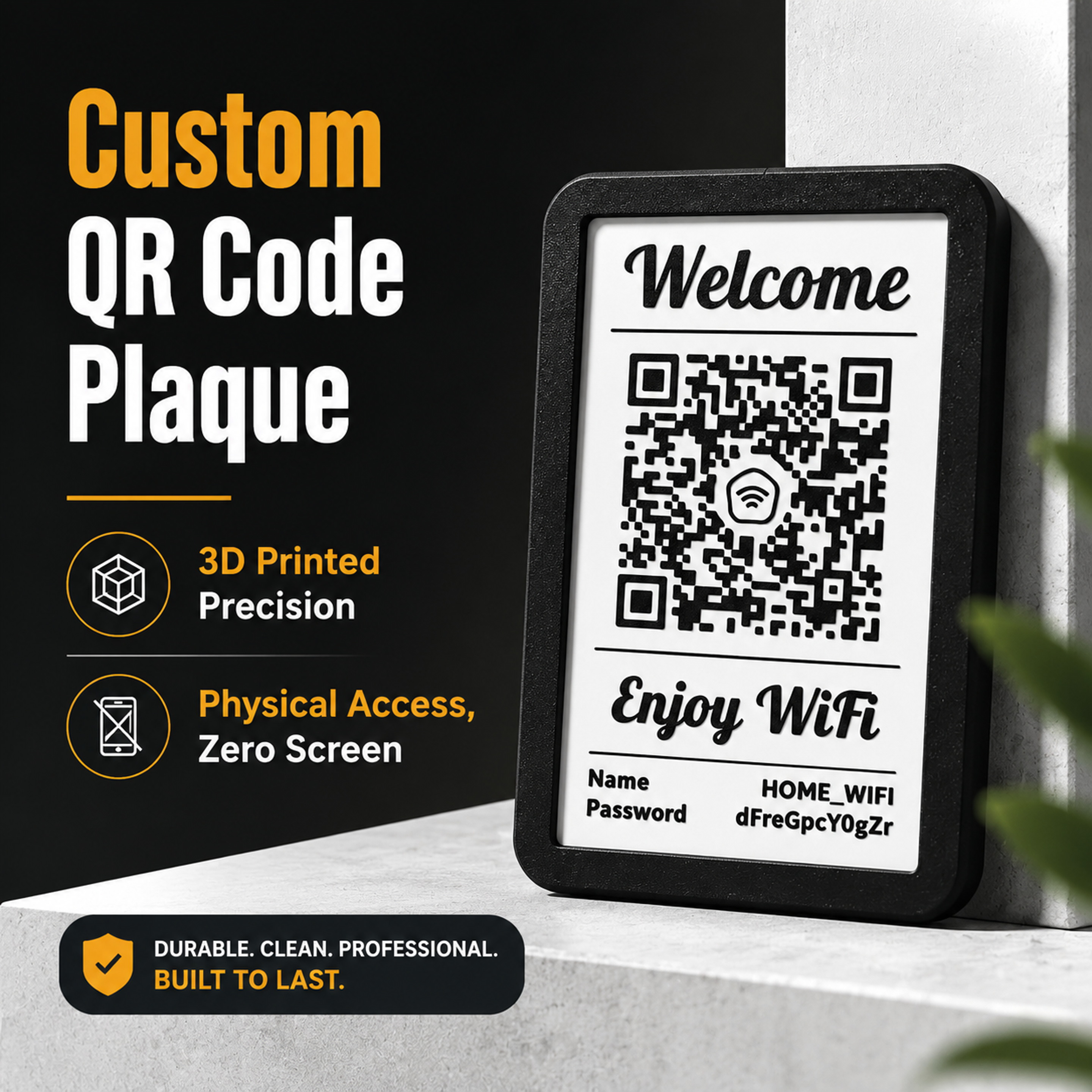 PLA Personalized Custom 3D Printing Plaque Business Desk Display 3D Printed QR Code Sign