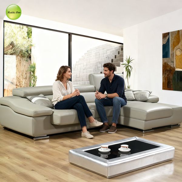Light Grey Leather L - Shaped Sofa: Sleek, Plush – Elevate Modern Living Spaces