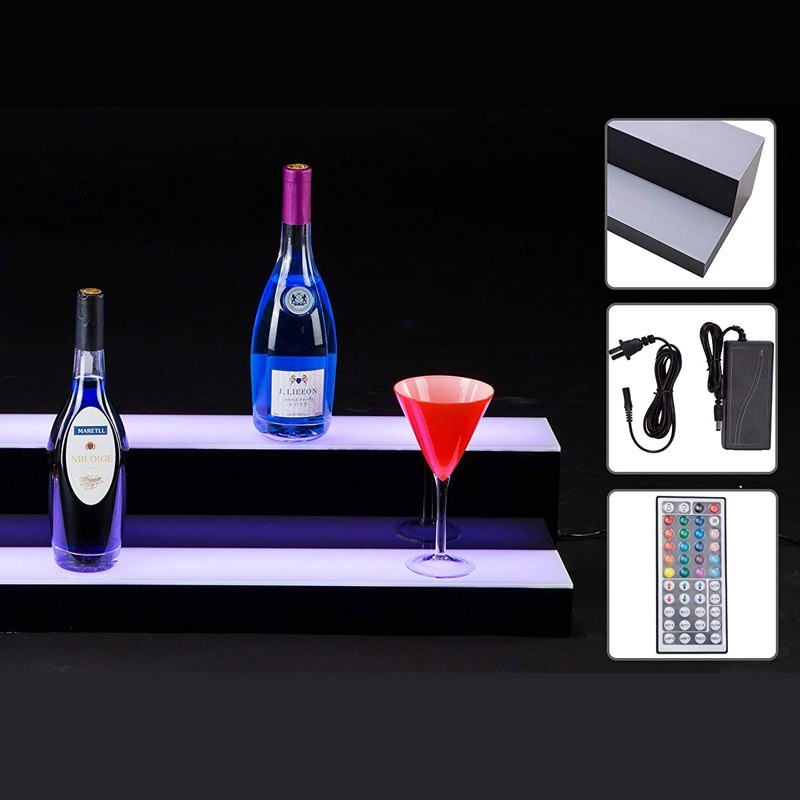 3-Tier Acrylic Wine Rack with LED Remote Control Lighted Wine Base, Bar & Nightclub Supplies, KTV Liquor Display Stand