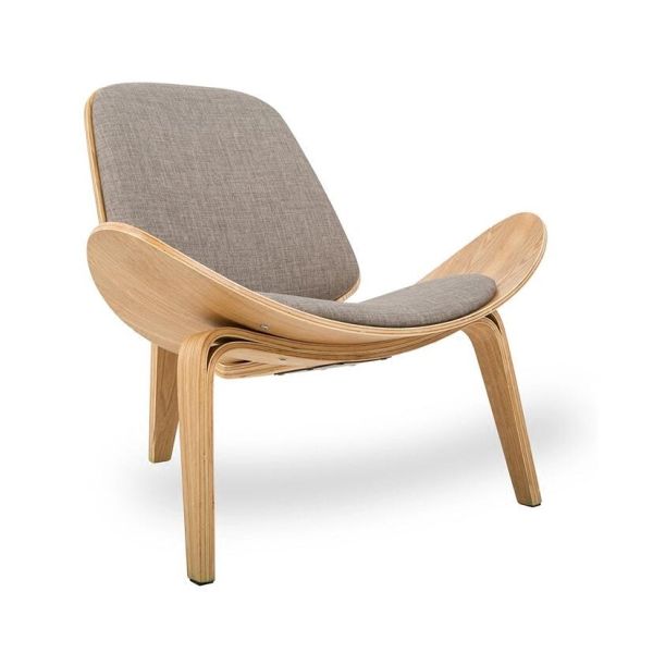 Modern Leisure Shell Chair Lounge Chair In Dark Brown Leather wood stool