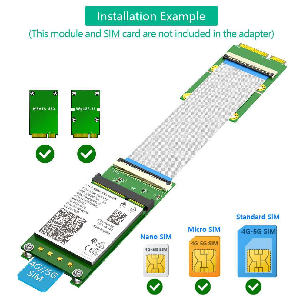 Мини PCI-E 52Pin к MPCIe беспроводной адаптерной карты с 1 SIM слот FPC кабель для тестирования Wi-Fi модуль или 3G 4G LTE WWAN модем