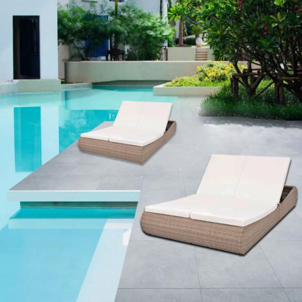 Hot Sale Outdoor Furniture Outdoor Garden Rattan Daybed Waterproof Sun Lounger Poolside Double Bed