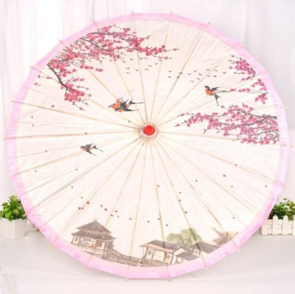 Ancient Chinese Style Oiled Paper Umbrella 42cm Radius 60cm Length Wooden Gourd Top