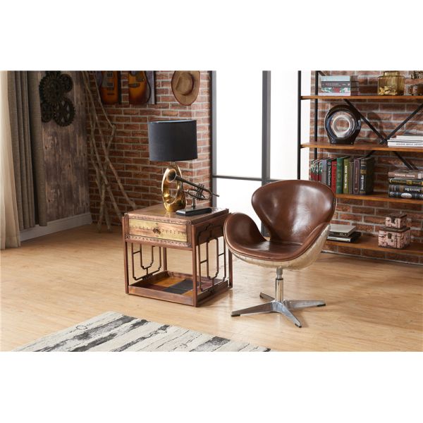 Industrial Loft Leather Office Swan Chair Thick Aluminium Sheet Full handwork Craft