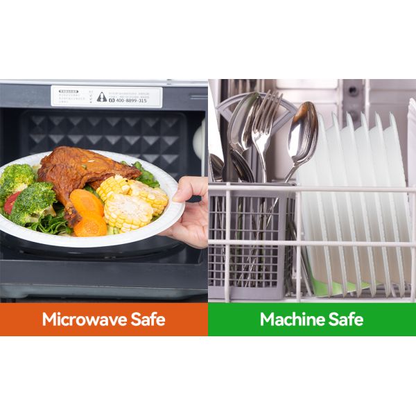 White Plastic Plates, 9 Inch 3 Compartments 150 Pack Food Grade Material BPA Free Reusable Dinner Plates