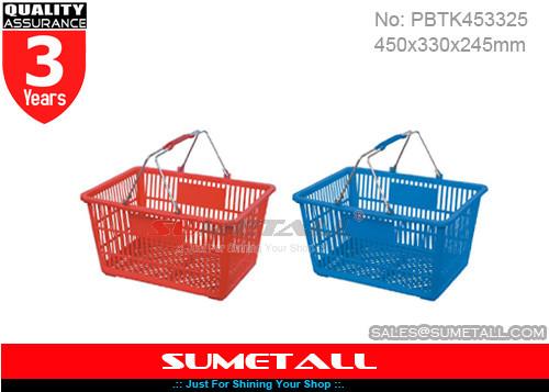 Metal Handle Supermarket Plastic Shopping Baskets / Hand Held Shopping Baskets