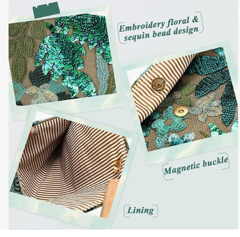 Embroidery Sequin Beaded Purse Floral Beaded Clutch Flower Evening Bag Clutch Purses for Women