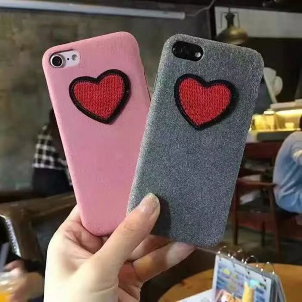 Soft Fiber Handmade Love Shape Pasted Cell Phone Case Cover for iPhone 7 6s Plus
