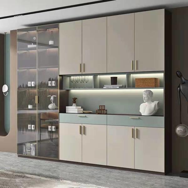 Lacquer Finish Showcase Cabinet Commercial Glass Display Case Wall Mounted