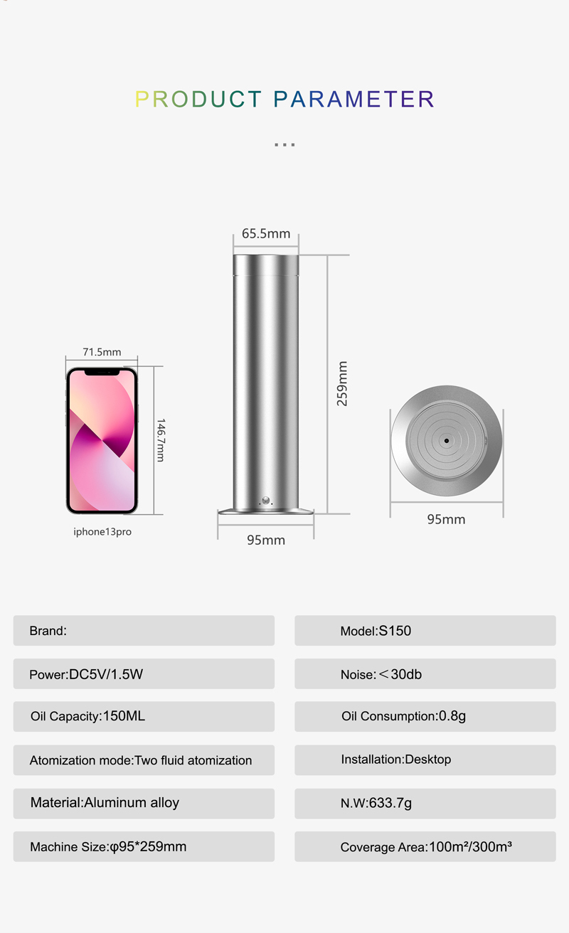 Desktop Aroma Diffuser Machine with 360° Without Oil Leakage Bluetooth Control and Aluminum Alloy Material