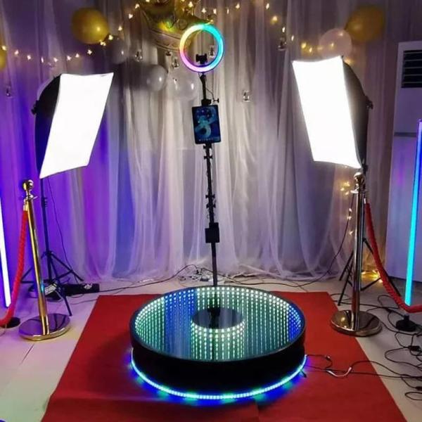 Stylish LED 360 Photo Booth Glass Infinity With Flight Case