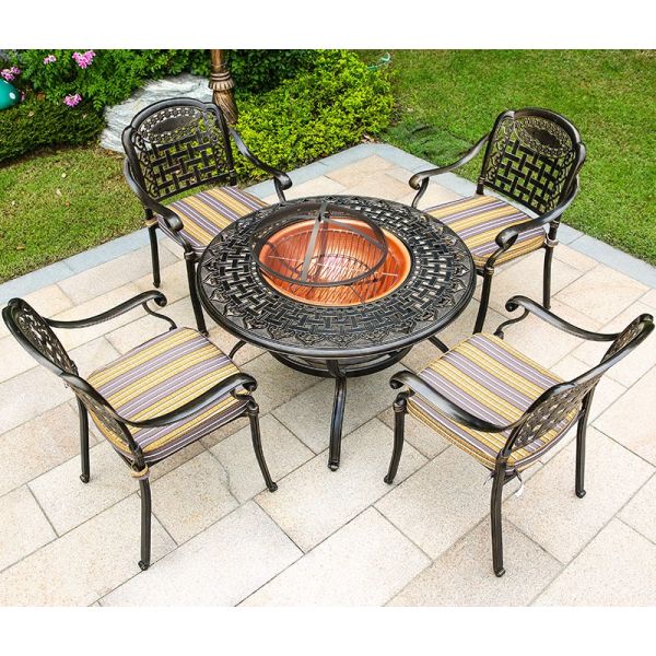 Courtyard Cast Aluminum Patio Barbecues Table And Chairs Sets