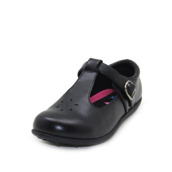 Classic Flush Flower Mary Jane Dress Shoes Girls Black Leather School Shoes