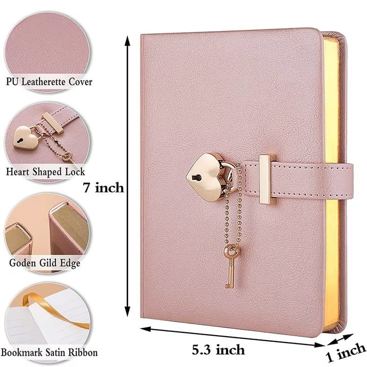 100 Sheets Diary Journal B6 Notebook With Heart-Shaped Lock PU Leather Cover