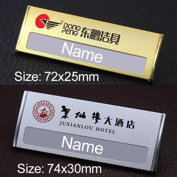 Embalagens de nome de metal magnético personalizado para encomenda de trabalho Embalagens de nome com logotipo de marca