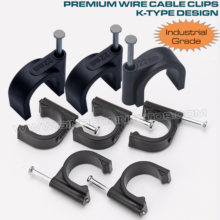 Кабельные скобы зажимы черные K-типа wire cable clips 100 шт., cкоби (кліпси) для кріплення кабелю 4мм~32мм для коаксиального кабеля RG6, RG59, RJ45, кабеля Ethernet, телефонного кабеля Скобы для кабеля черные K-типа 100шт., круглые крепление кабеля 4мм~32мм для кабеля RG6, RG59, RJ45, кабеля Ethernet