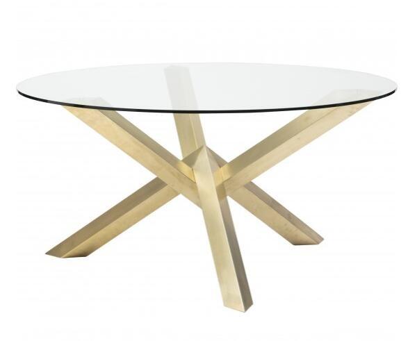 Gold Round Glass Dining Table , Stainless Steel Base Dining Table With Glass Top