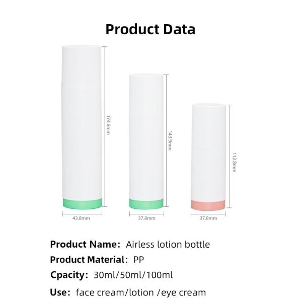30ml 50ml 100ml Airless Cosmetic Bottles Refillable Lotion Cream Round Shape Vacuum