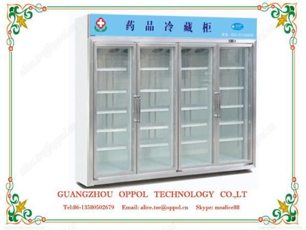 OP-008 Big Capacity Freezer Four Glass Doors Display Cooler For Pharmacy Storage Fridge