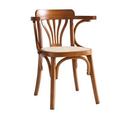 Modern Dining Chair Nature Rattan Coffee Chair Solid Wood Armrest Chairs