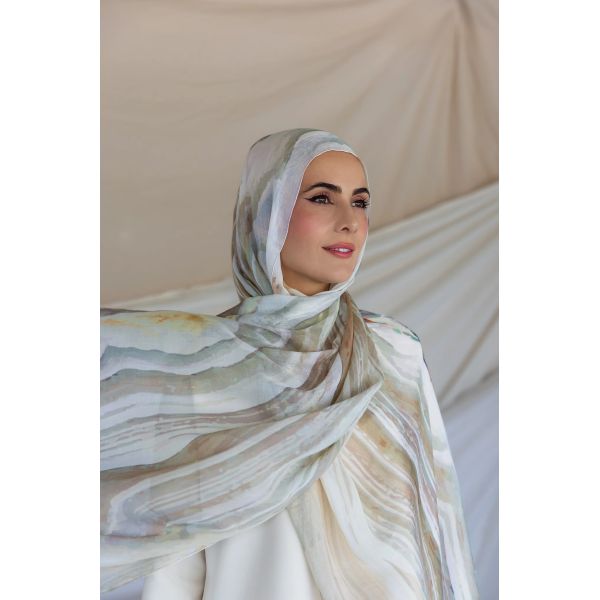 Supplier Elegant Fashion Accessory Muslim Women Hijab Shawl Digital Printing Marble Design Long Chiffon Scarf