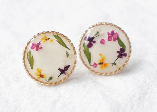 The Secret Garden Anniversary Gift Dry Mixed Flowers Woman Fashional Earstuds With 925 Silver