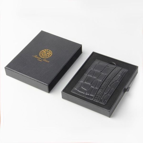 Luxury Black Pull Out Drawer Texture Paper Gift Wallet Packaging Box Custom Logo