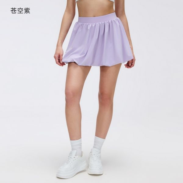 White High Waist Bubble Hem Tennis Skirt with Built-in Shorts for Active Wear