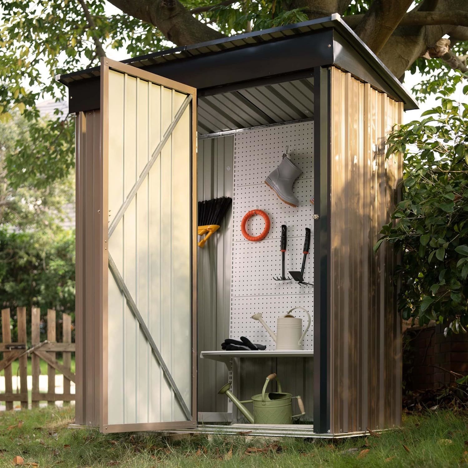 AJUNION Modern Design 5x3ft Metal Garden Shed Single Lockable Doors 61.2 Doors Height
