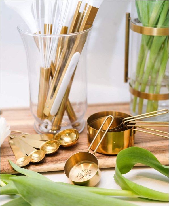 White and Gold silicone kitchen utensil sets gold utensil holder