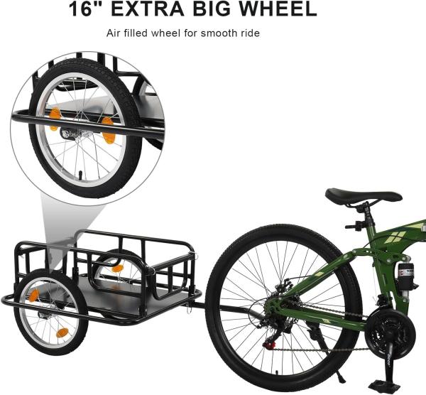 Foldable Bike Cargo Trailer with Bike Hitch, Bicycle Wagon Trailer with 16 Wheels & Reflectors, Large Loading
