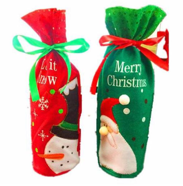 Embroidery Kids Christmas Craft Gifts Wine Bags Santa Snowman Drawstring Soft Felt