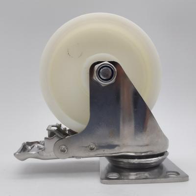 5 Inch Medium Duty 304 Stainless Steel Nylon Wheel Casters with Lockable Swivel and Corrosion Resistance