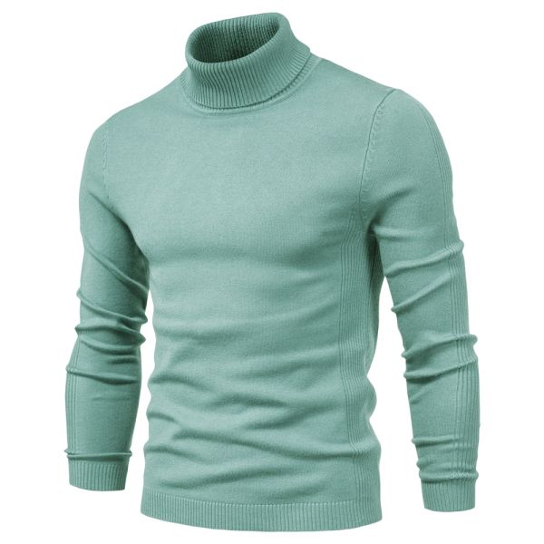 Solid Color Viscose/Cotton Pullover Sweater Slim Fit Turtleneck for Men's Casual Wear
