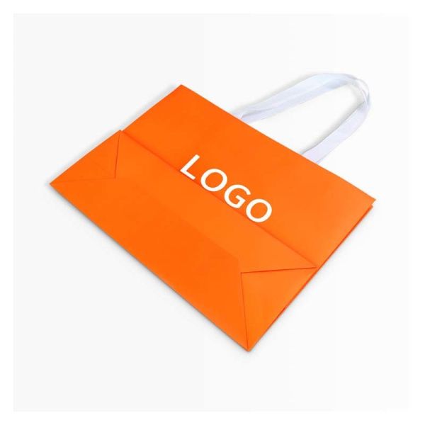 Recyclable Flat Handle Paper Bag White / Black / Pink / Orange Shopping Gift Bag