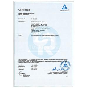 Shenzhen Yurucheng Dental Materials Co., Ltd Сертификации