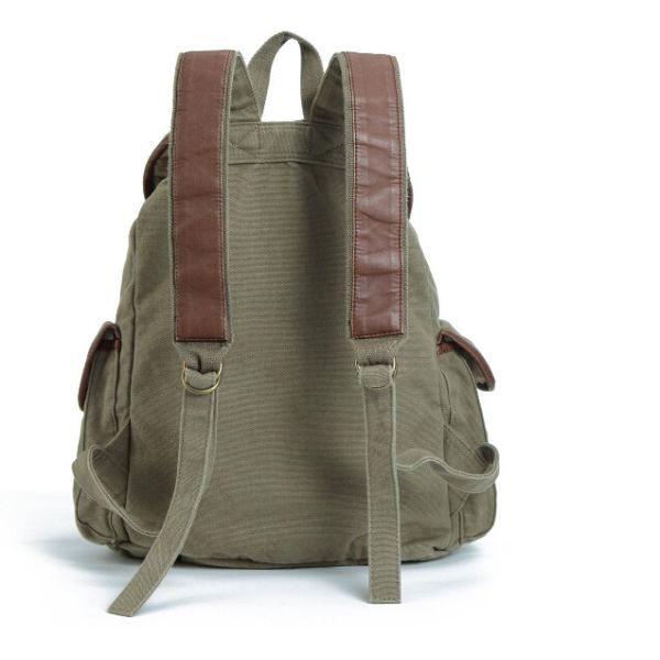Vintage Canvas Leather Backpack School Bag Satchel For Outdoor Hiking / Climbing
