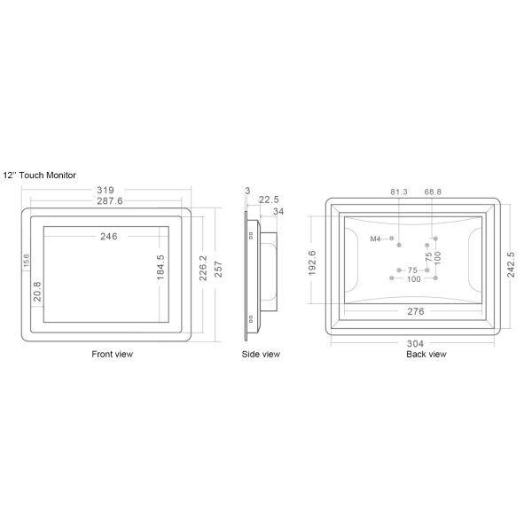 Embedded LCD Display Capacitive Touch Monitor 12