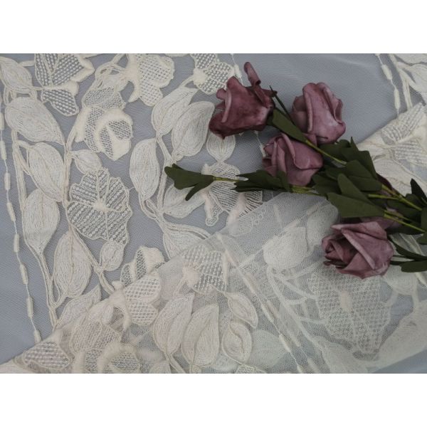 Бежевой ткань Тюль кровати ткани хлопка связыванная вышивкой флористическая